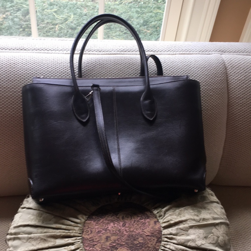 CHOCOLATE BROWN Italian Leather Double Handles Exec Handbag
